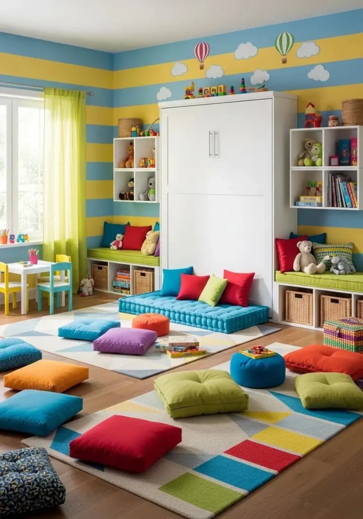 Murphy bed in a kids’ room, saving space and creating a versatile play and sleep area.