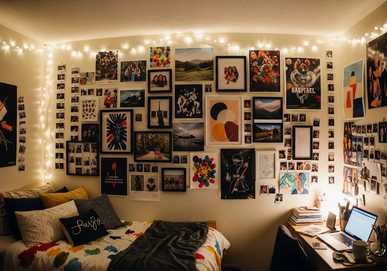 Full view of Beautiful photo wall college bedroom look