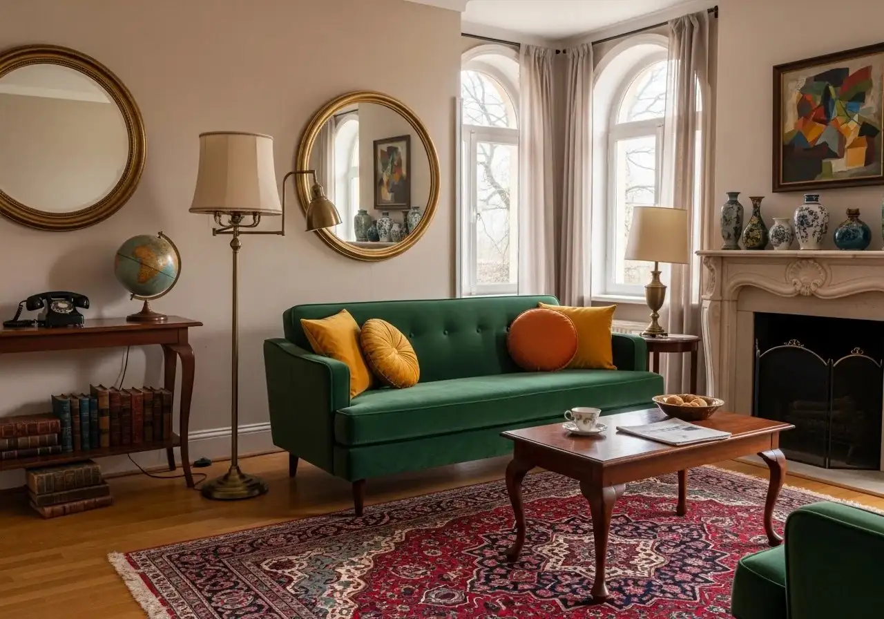 Full view of beautiful vintage living room decor