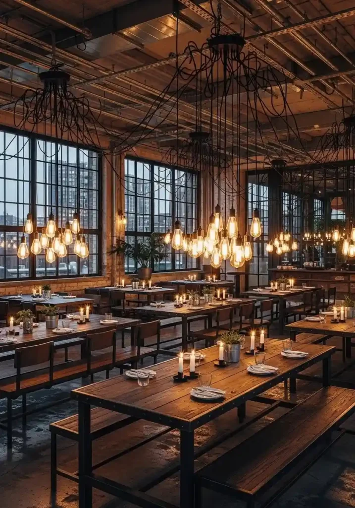 dining room with recessed ceiling lights, clean modern design, bright even lighting