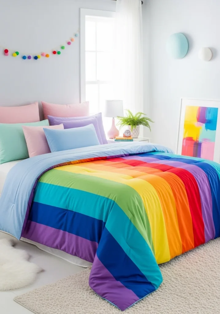 colorful rainbow bedding bedroom