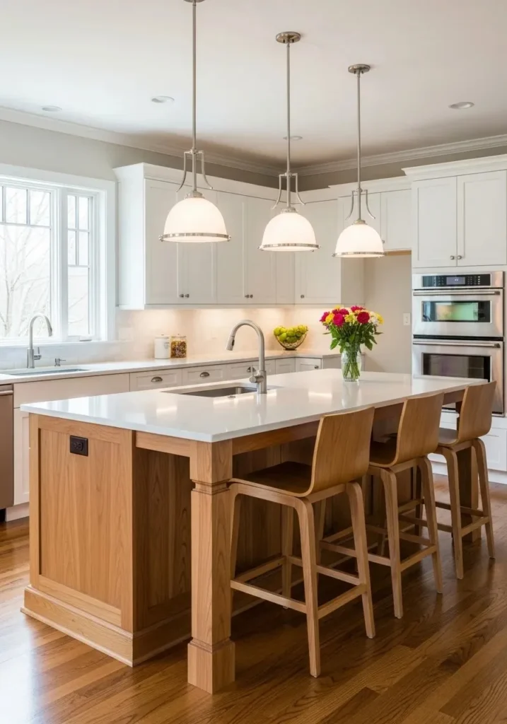 Kitchen with hickory statement island.