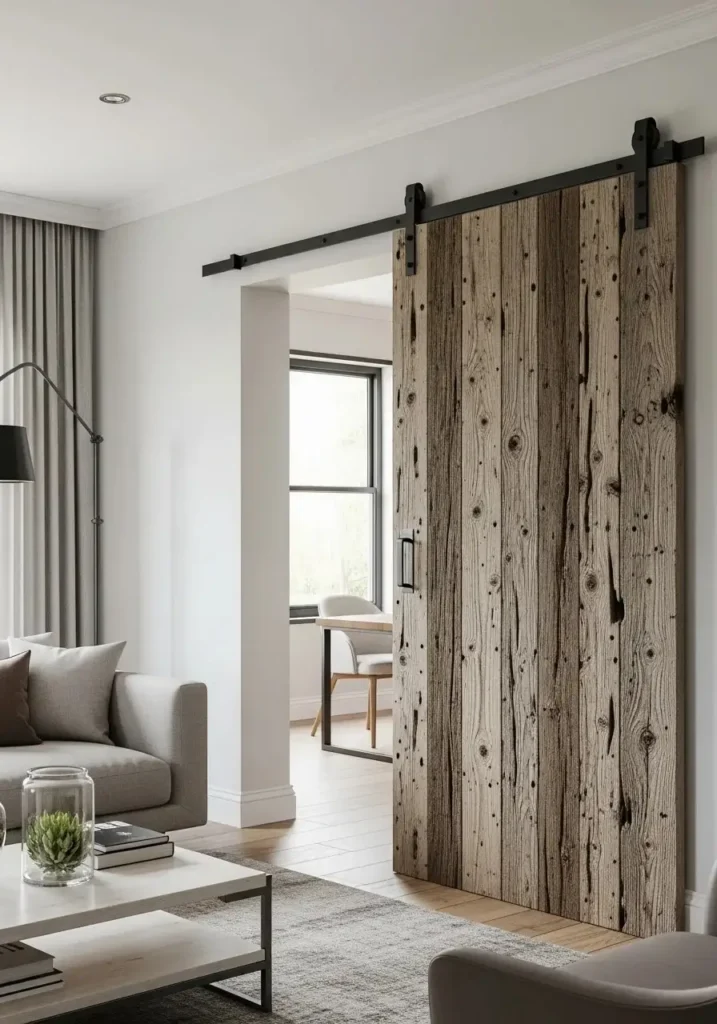 sliding barn doors used as living room divider