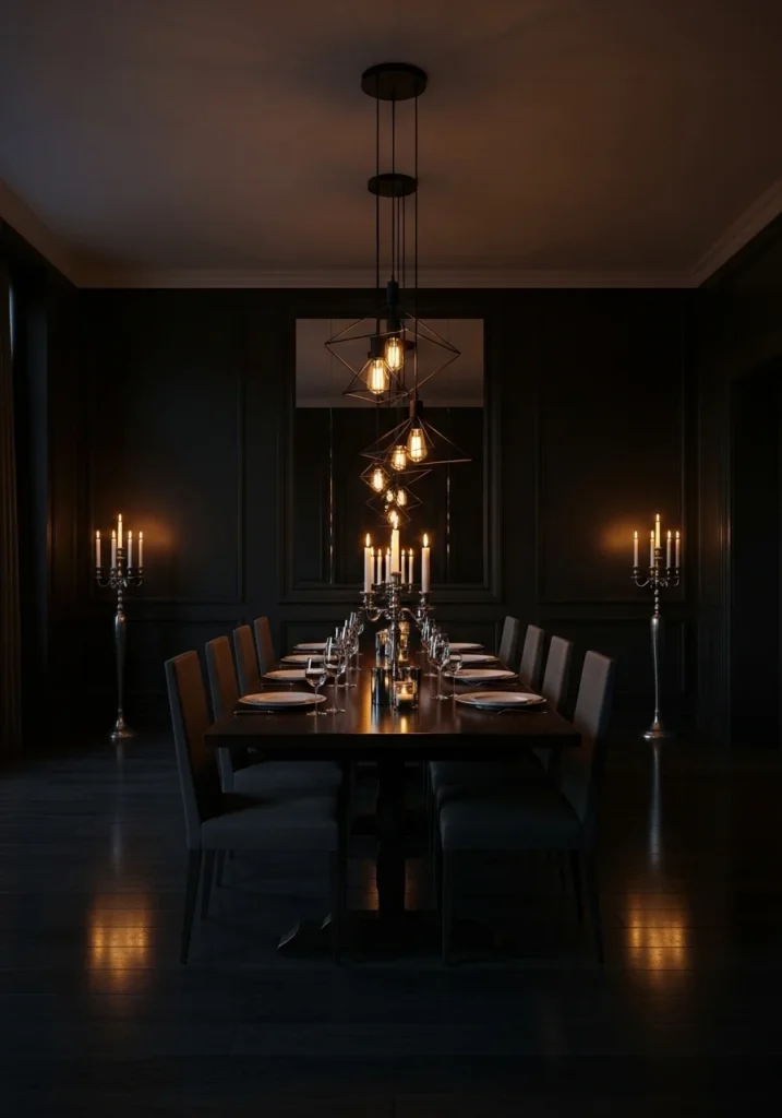 moody black dining