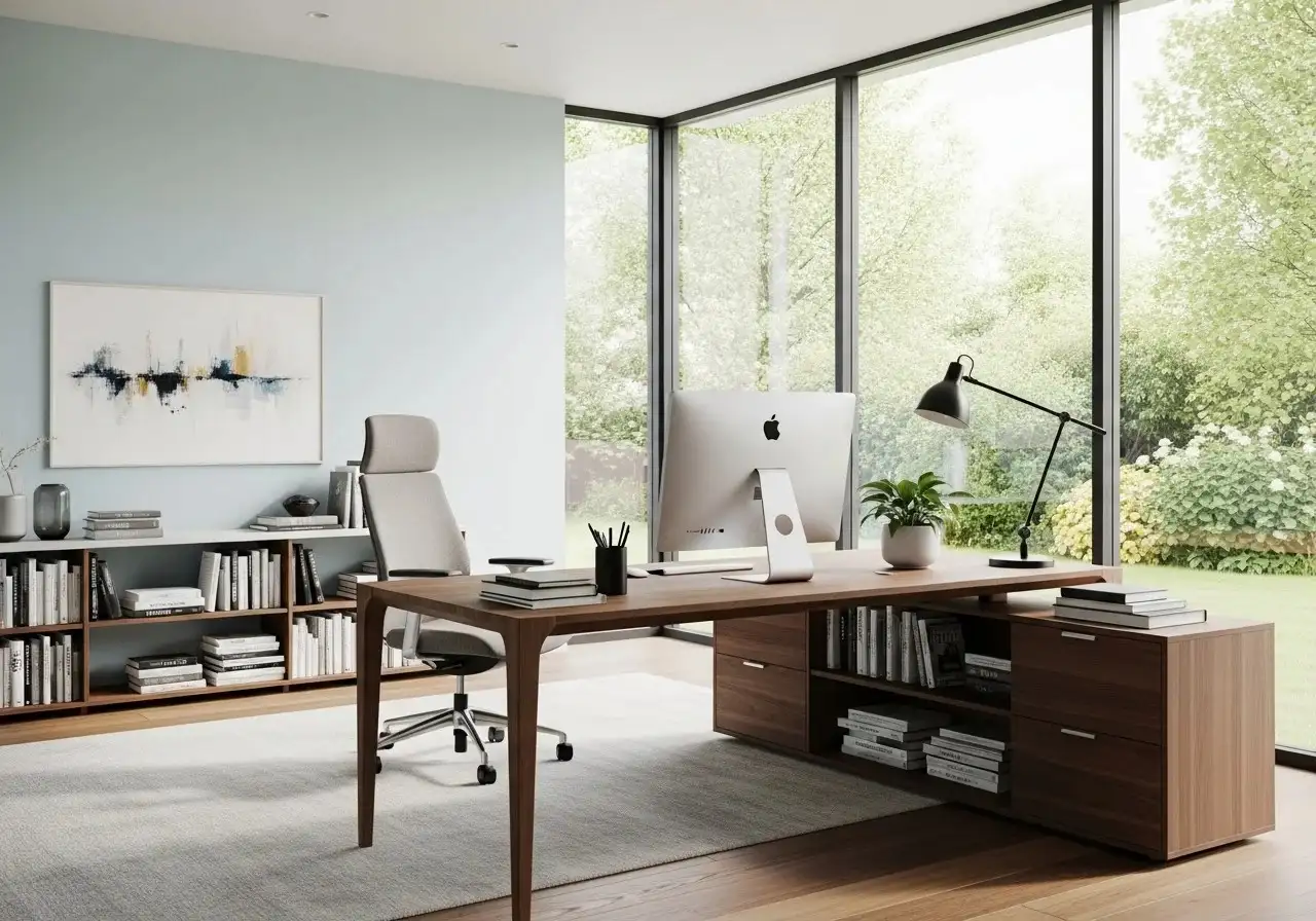 Full view of beautiful home office design look