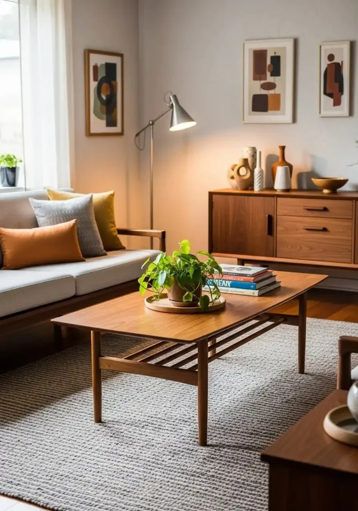 mid century modern living room coffee table design
