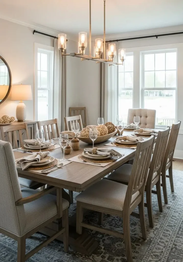 Boho dining table with neutral decor creating a calm and cohesive look