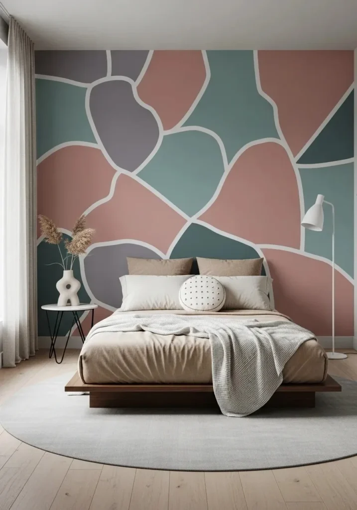 Geometric painted accent wall in a stylish bedroom
