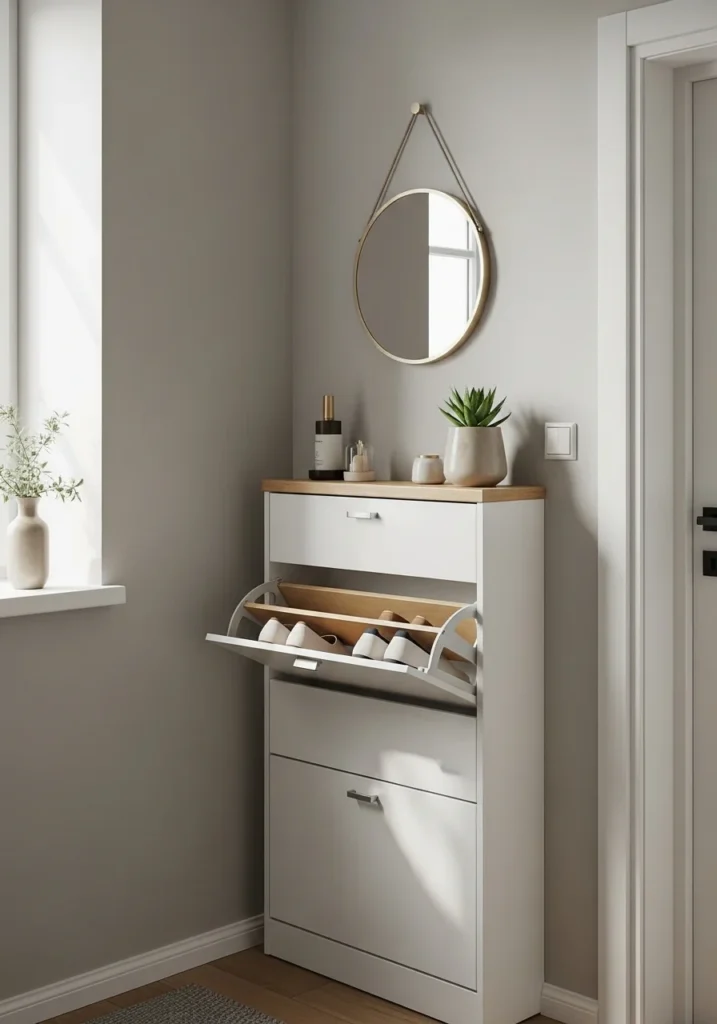 slim entryway shoe cabinet