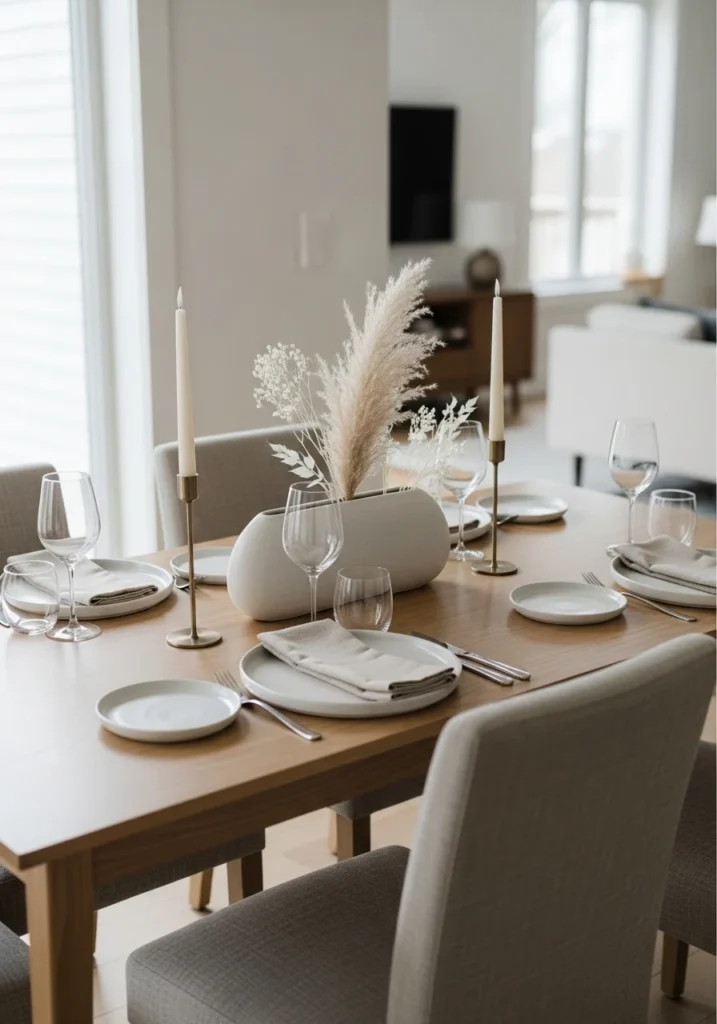Modern dining table with simple and intentional decor styling