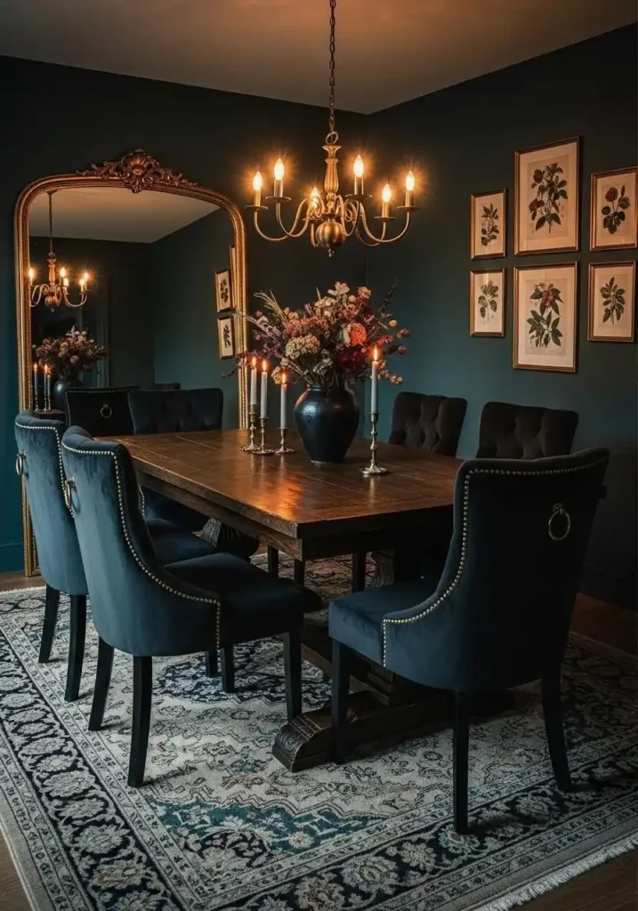 moody dining room textured rug