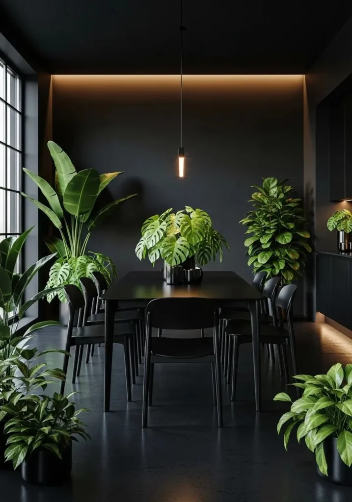 black dining plants