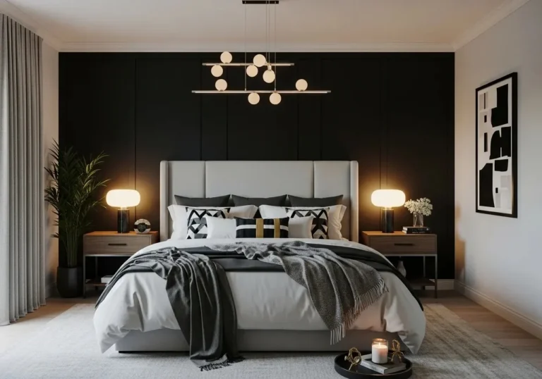Beautiful black accent wall bedroom look