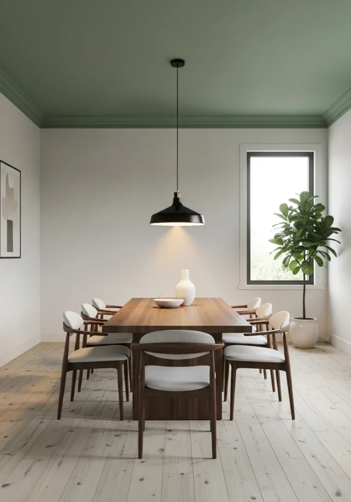 dining room featuring soft green painted ceiling