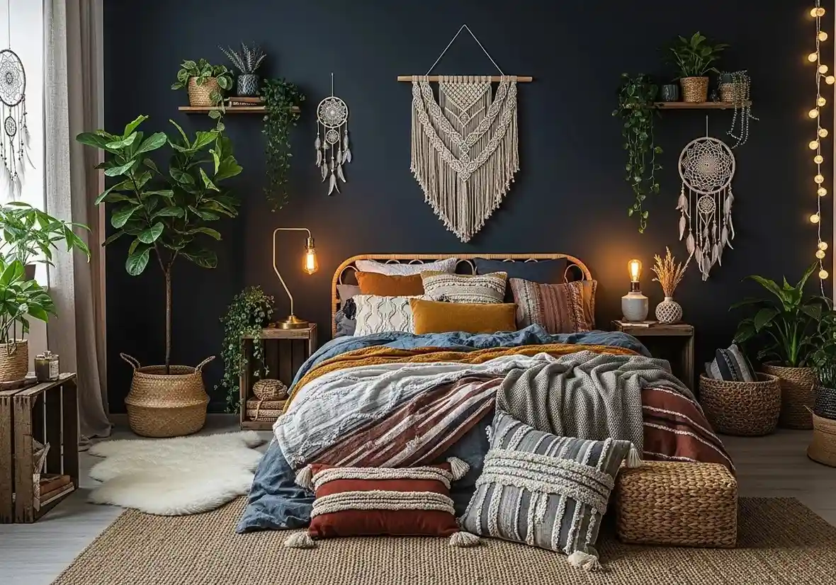 Beautiful Dark Boho Bedroom look