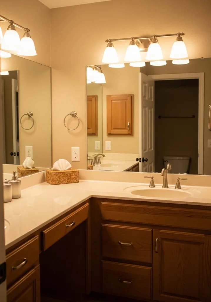 Bathroom with warm lighting bulbs