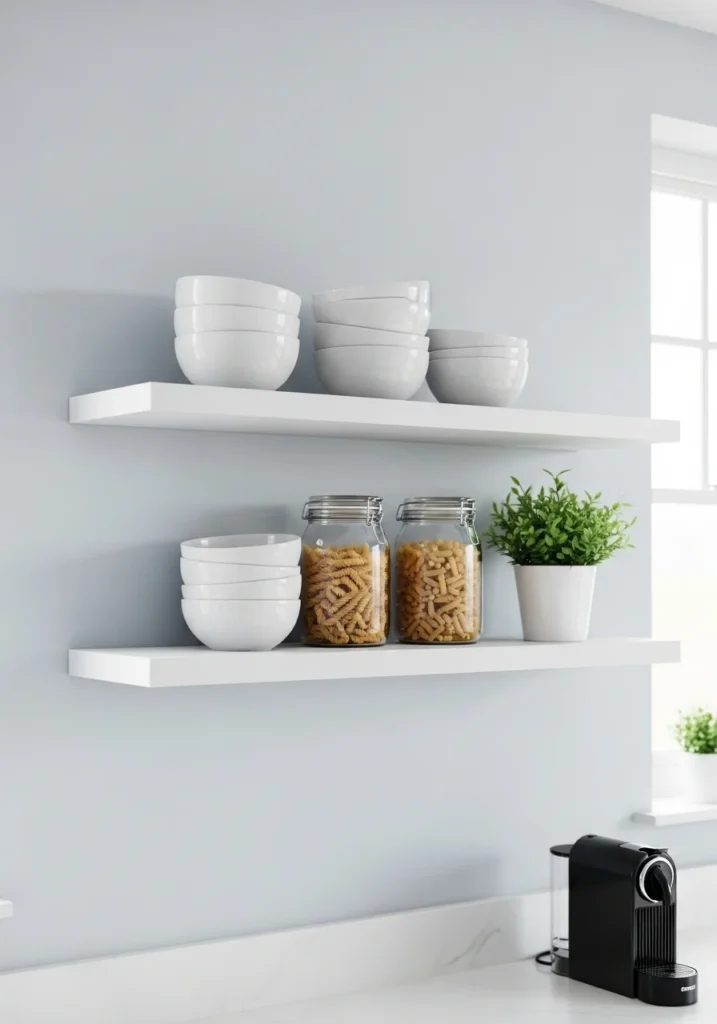 minimalist floating shelves kitchen design
