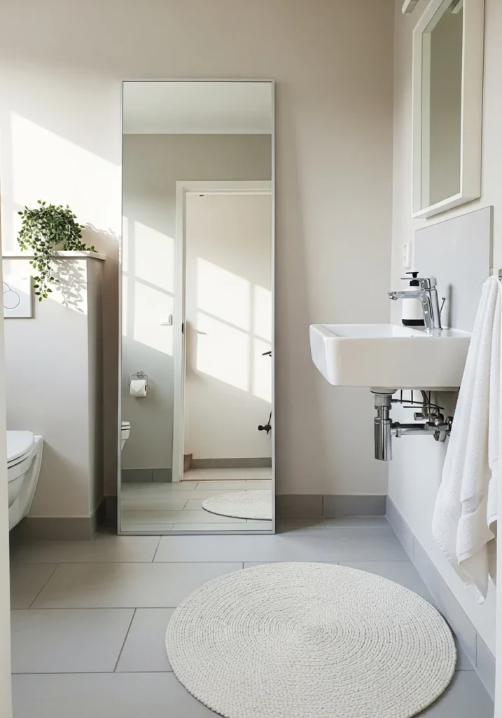 Full-length mirror making small bathroom feel larger.