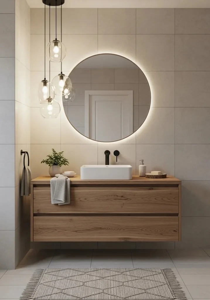 Pendant lights over bathroom vanity