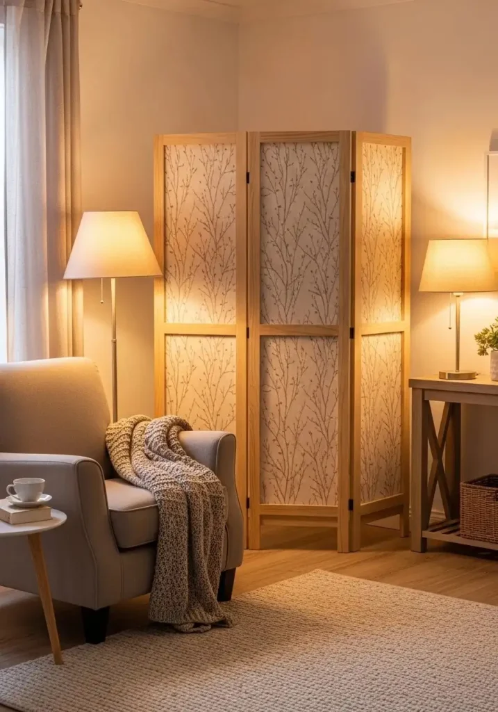 folding screen used as living room divider