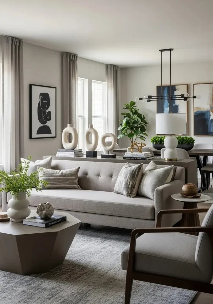 sofa used as divider in open living room