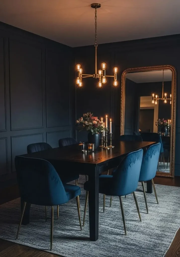 moody dining room velvet chairs