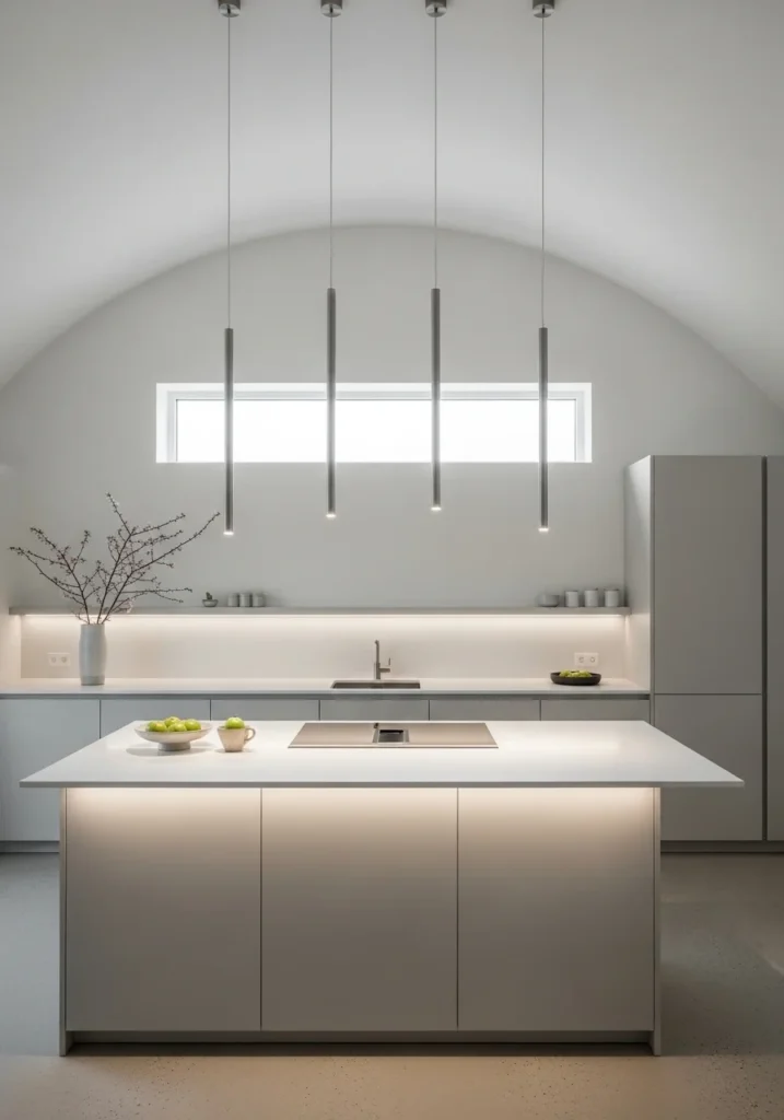 modern minimalist vaulted ceiling kitchen