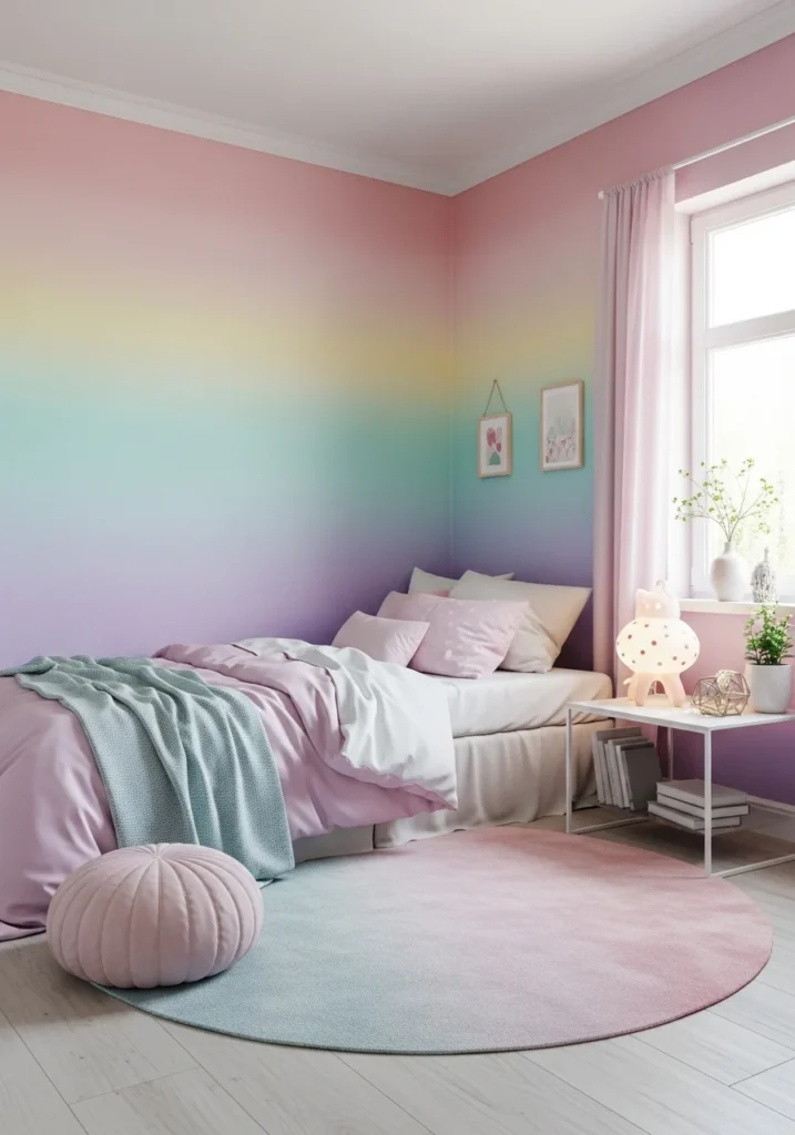 pastel rainbow bedroom wall design