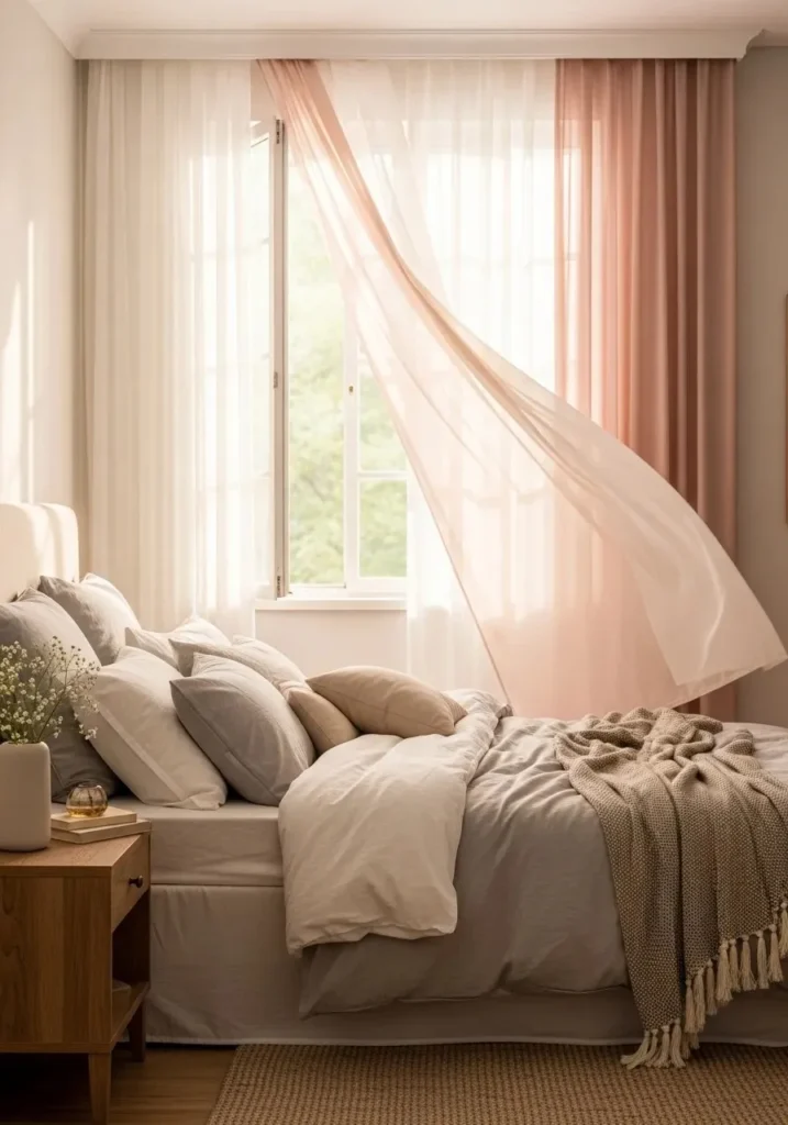 flowing curtains romantic bedroom