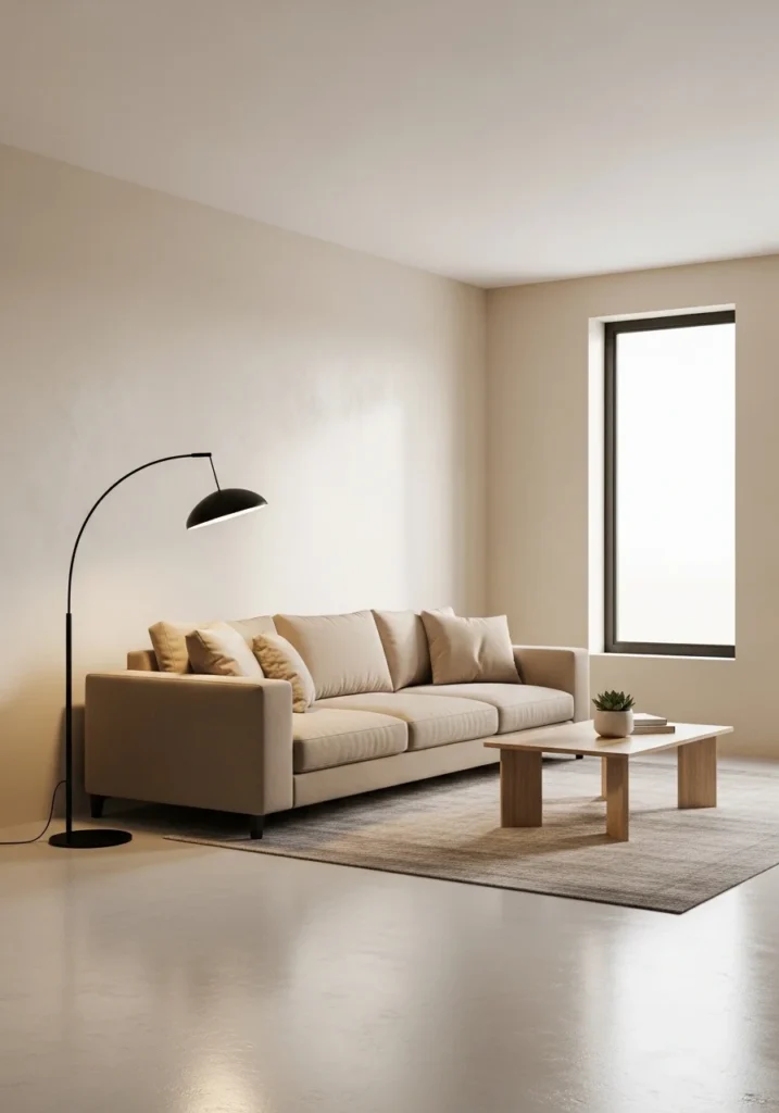 minimal beige and black living room modern clean design