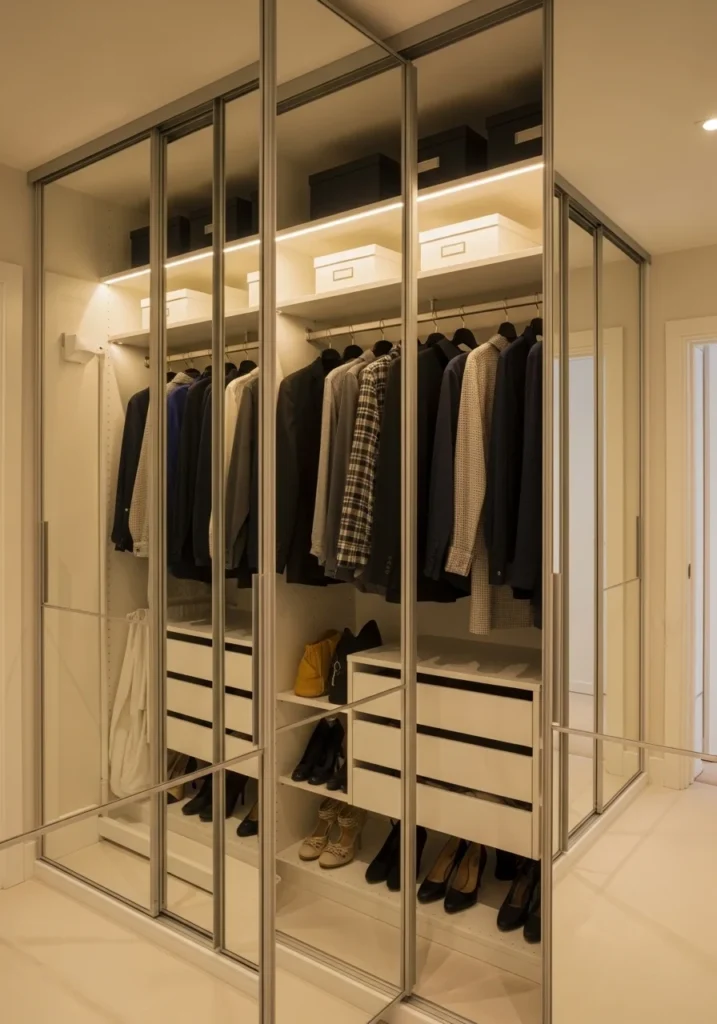 Mirrors in small closet to make space feel larger