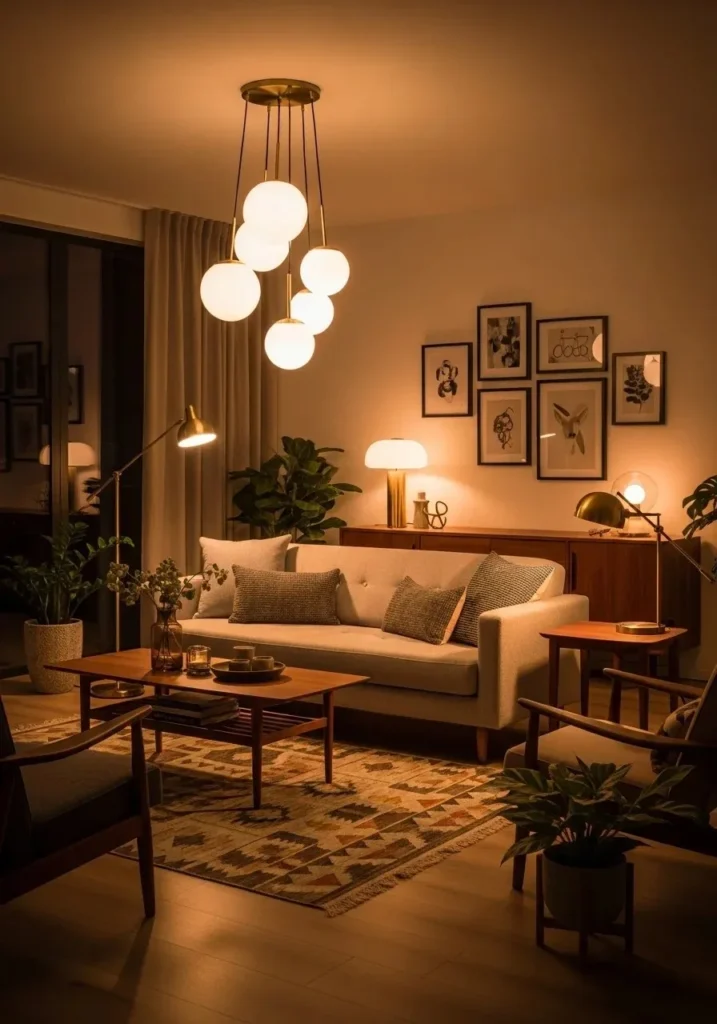 mid century modern globe lighting living room