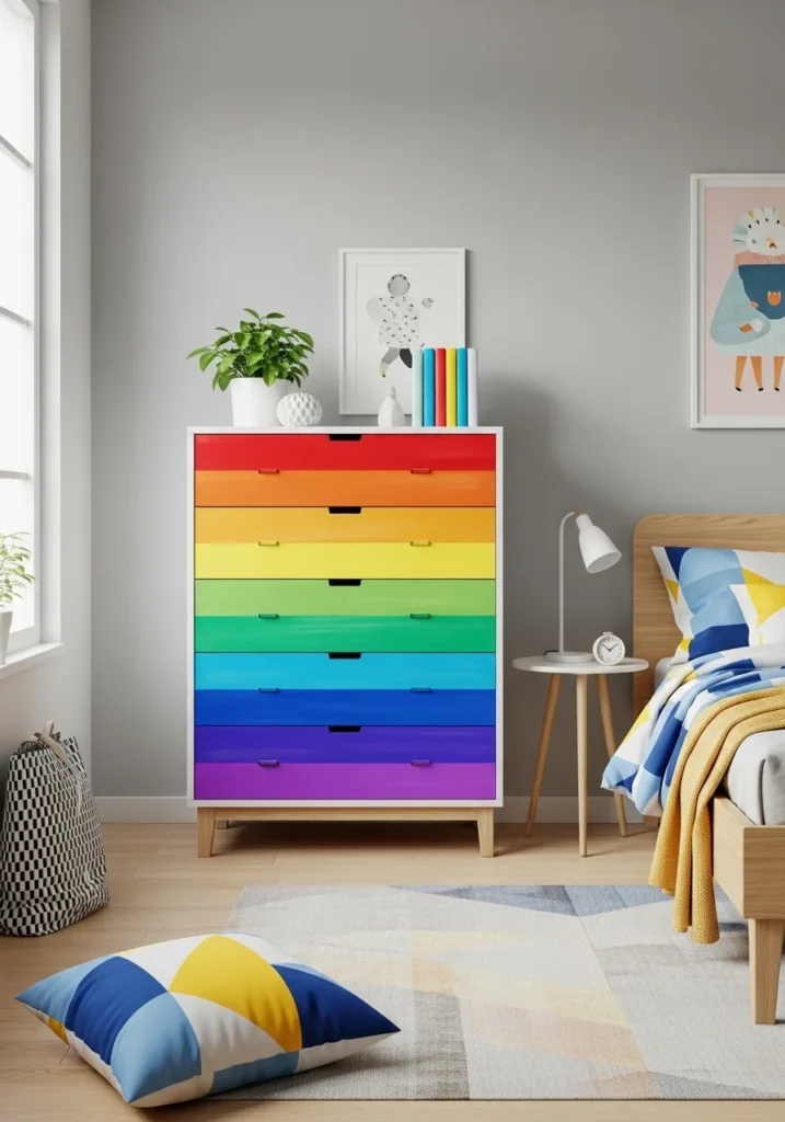 rainbow painted bedroom furniture