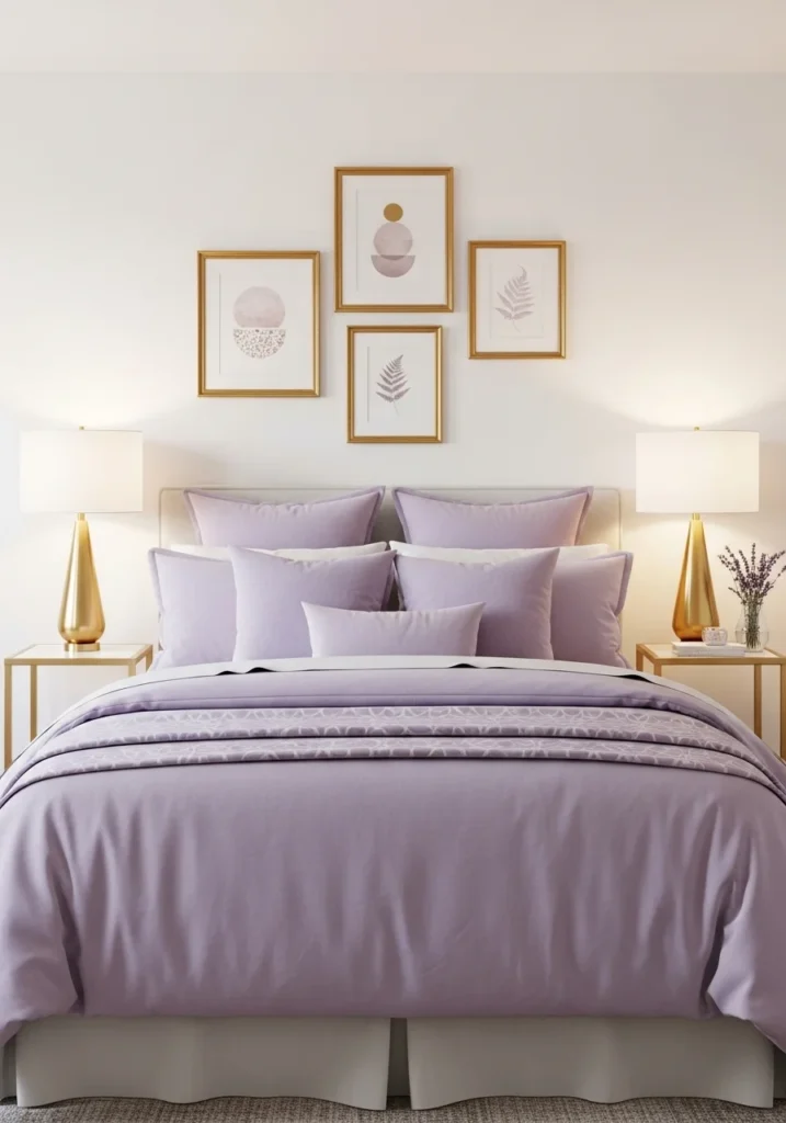 lavender and gold bedroom decor