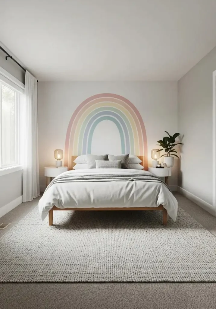 rainbow wallpaper bedroom idea