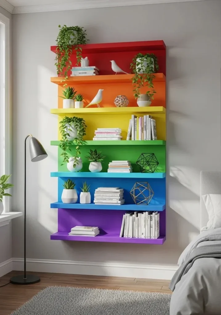 rainbow wall shelves bedroom