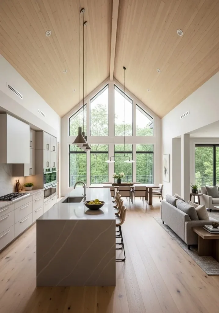 open concept vaulted ceiling kitchen design
