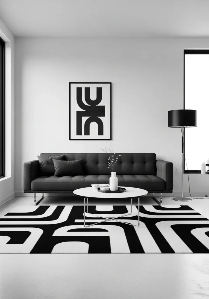 minimalist monochrome carpet living room
