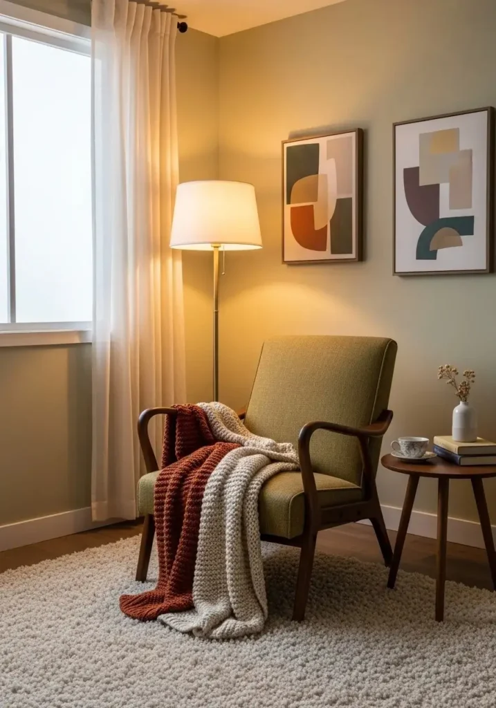 mid century bedroom cozy reading corner