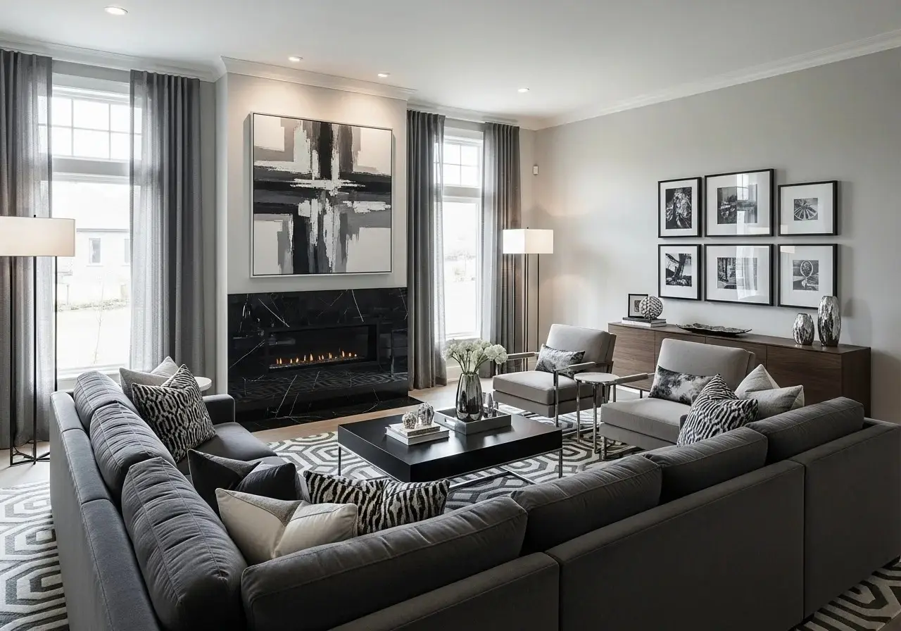 Beautiful gray and black living room look