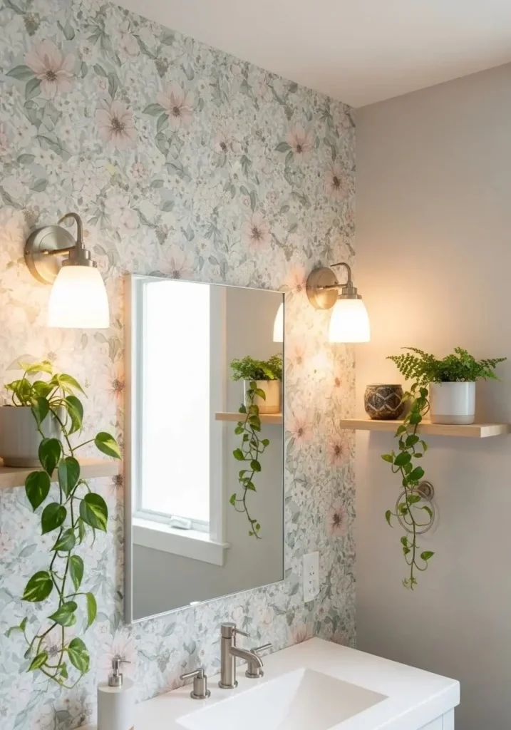 Peel-and-stick wallpaper bathroom wall