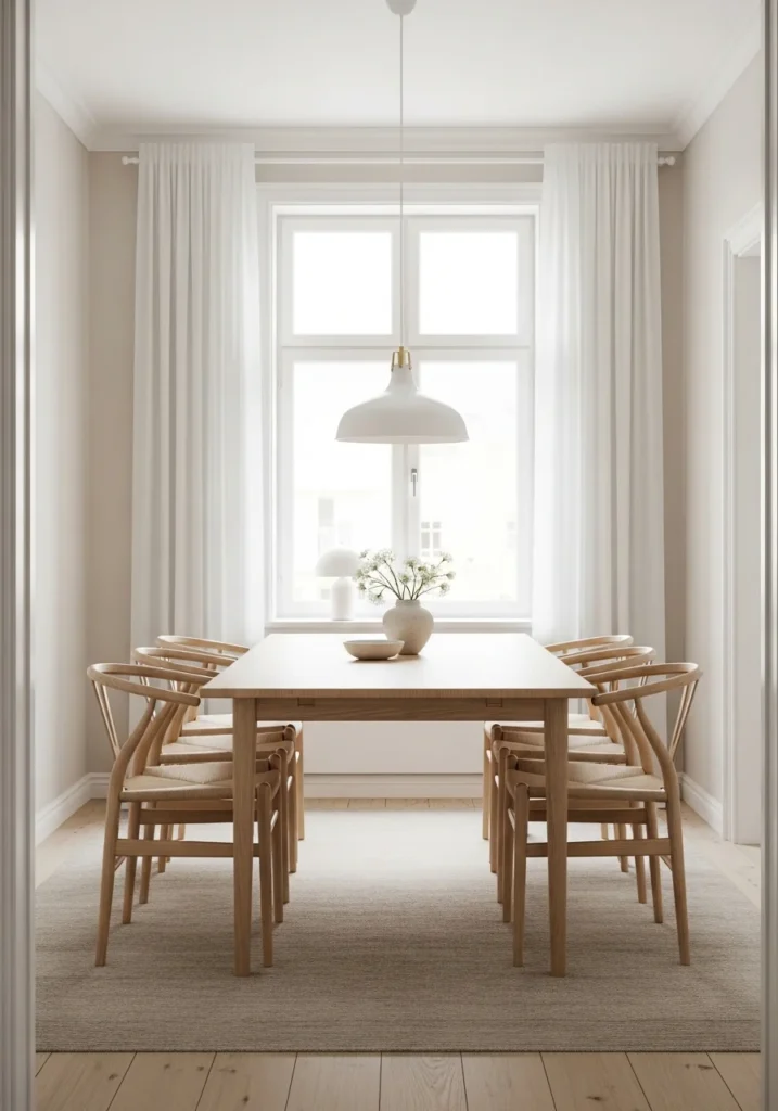 Modern dining room with neutral colors and clean minimalist foundation