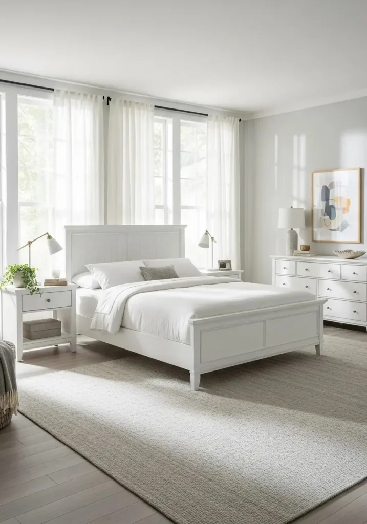White bedroom furniture with clean, fresh look.
