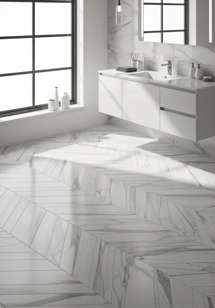 herringbone bathroom floor tile
