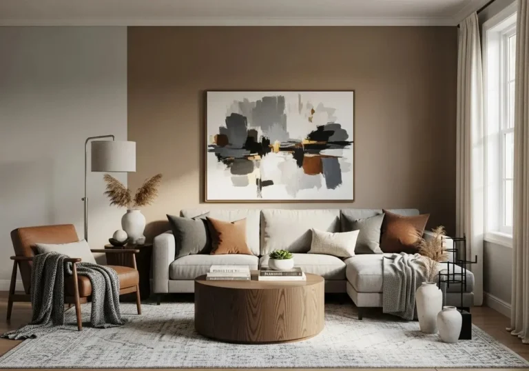 Beautiful gray and brown living room look