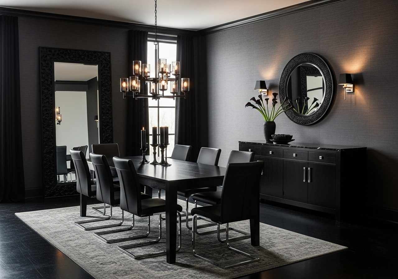 Beautiful black dining room look