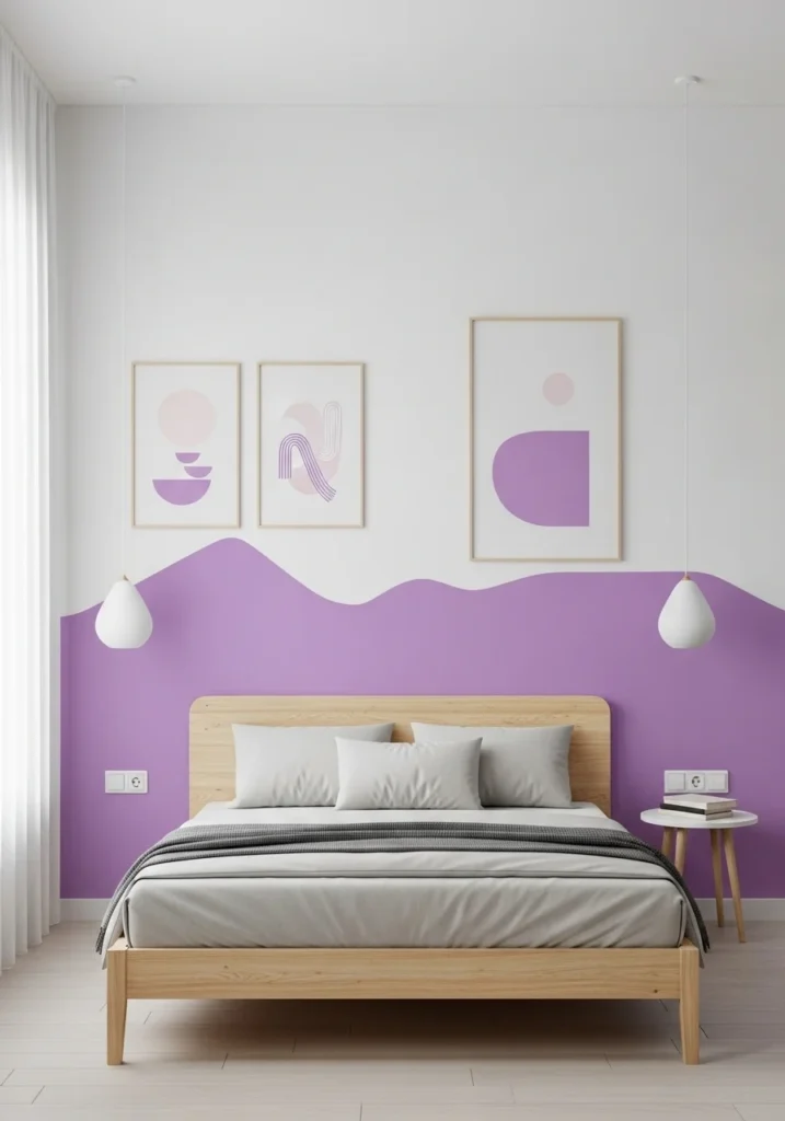 lavender accent wall bedroom design