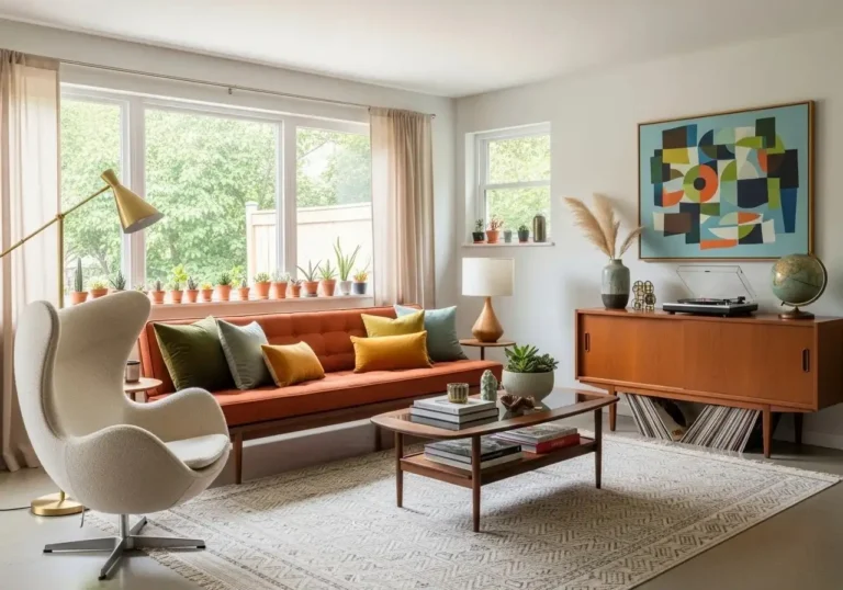 Full view of mid century modern living room look