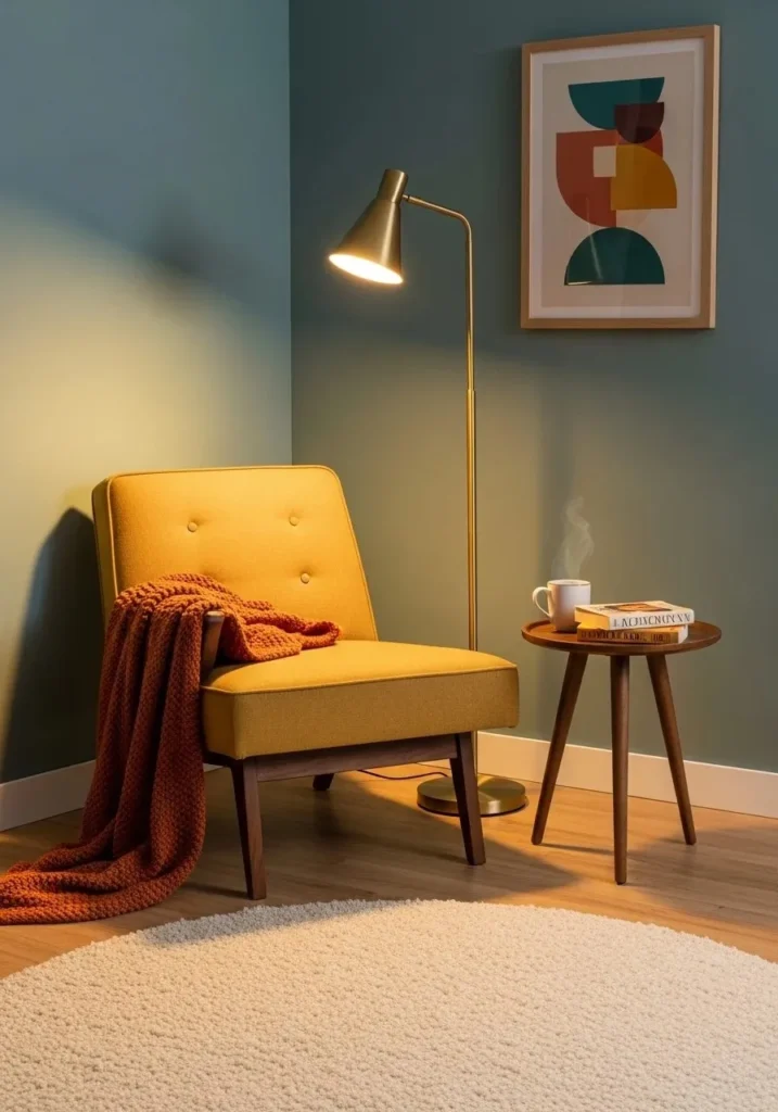 mid century modern reading corner living room