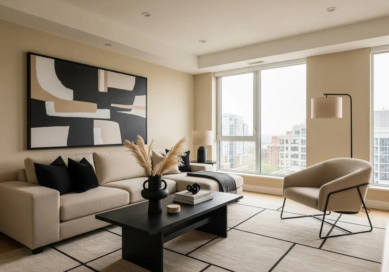 Beautiful look of beige and black living room